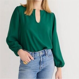 J. Crew Long-Sleeve Keyhole Top in Emerald Green Size Large Tall